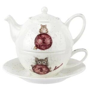 Royal Worcester Wrendale Designs Tea For One Kitten & Mouse Christmas Tea Pot